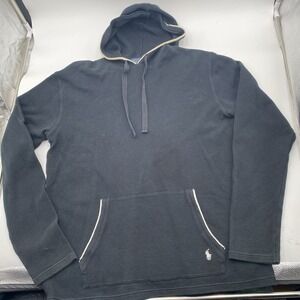 Polo Ralph Lauren Hoodie Mens Large Black Sleepwear Waffle Knit Lounge Pullover